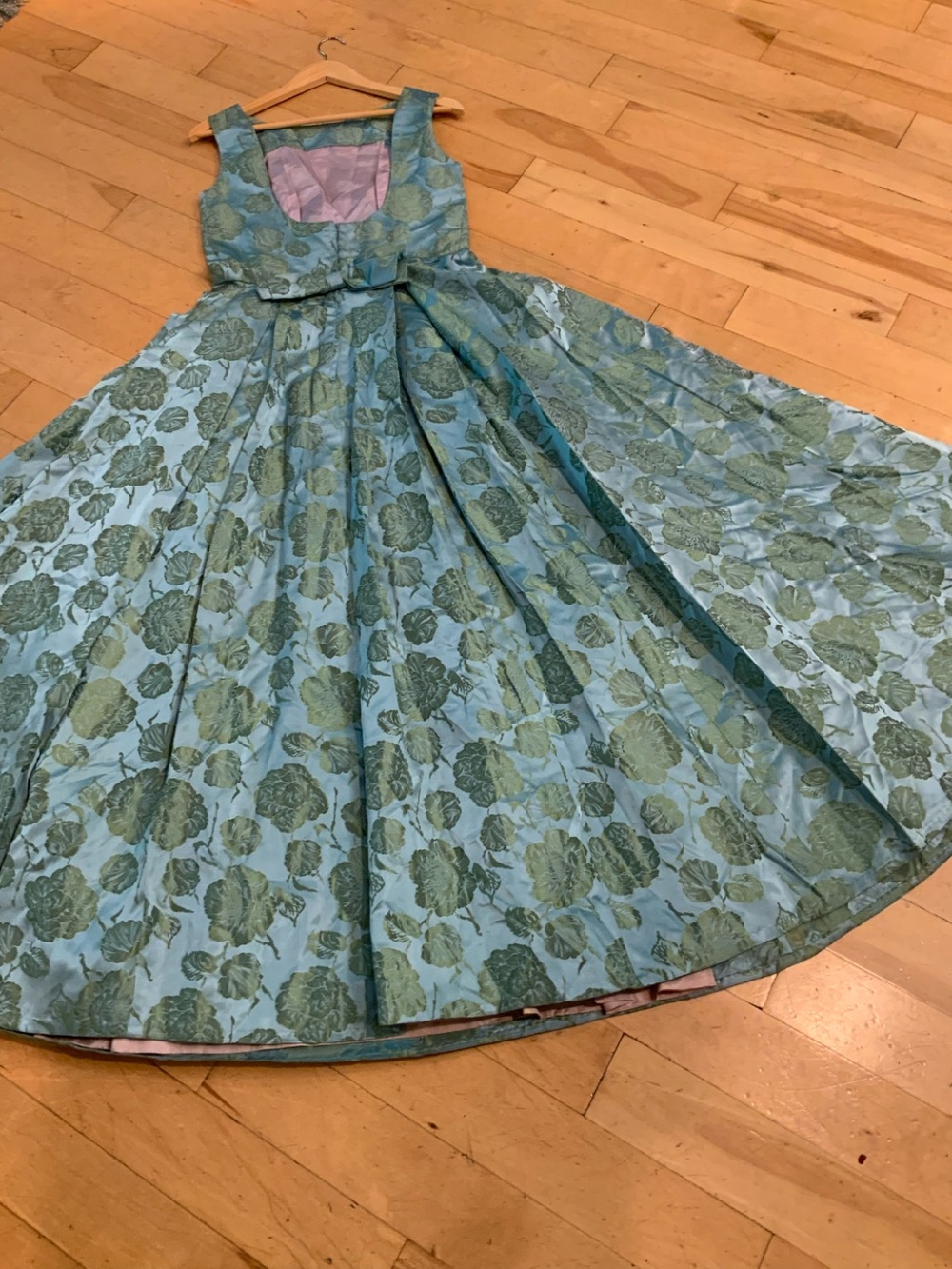 Vintage 50s aqua blue floral dress sz S - Picture 1 of 11